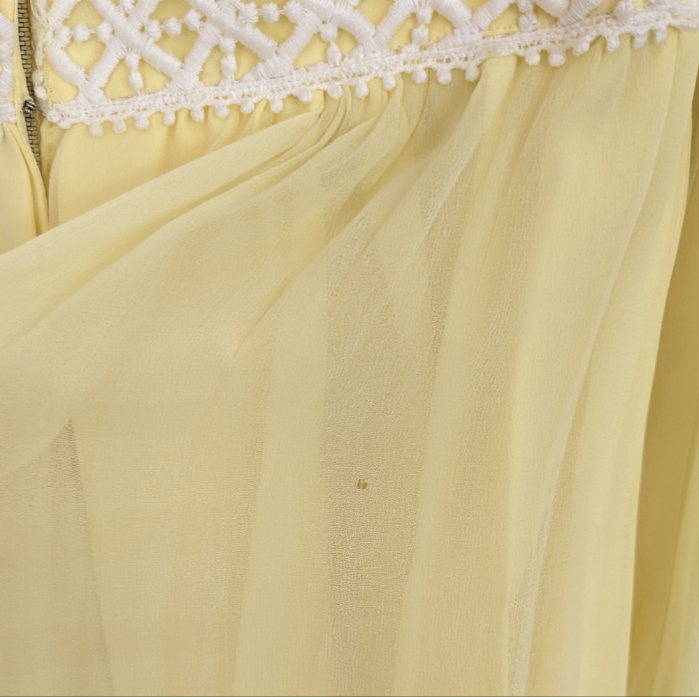 60s Vintage ILGWU Chiffon Jumpsuit Ultra Wide Leg Yellow Empire Corset Bodice - Picture 15 of 17